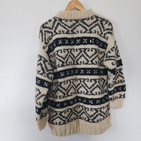 Womens Vintage Hand Made In Ecuador Sweater Handknit Geometric Ivory L/XL - Picture 4 of 6